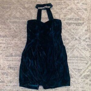 VINTAGE Green Velvet Choker Mini Dress